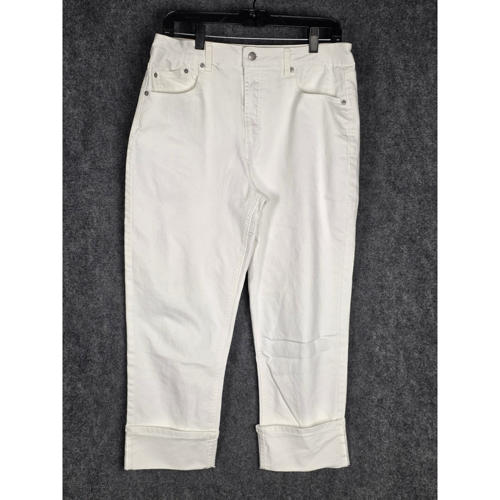 FRYE‎ Women's White Denim Cuff Cropped Straight Leg Jeans Size 10/30 Boho Chic